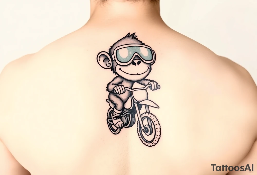 Cartoon monkey with goggles on a dirtbike tattoo idea