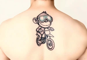 Cartoon monkey with goggles on a dirtbike tattoo idea