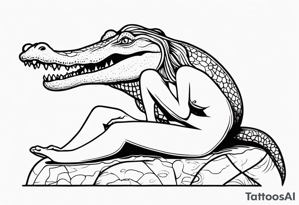 Alligator eating a naked woman tattoo idea