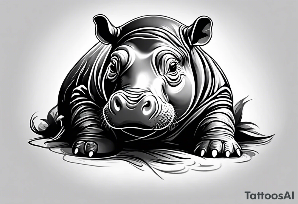 Baby hippo sitting wrapped in a swaddle tattoo idea