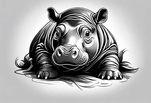 Baby hippo sitting wrapped in a swaddle tattoo idea