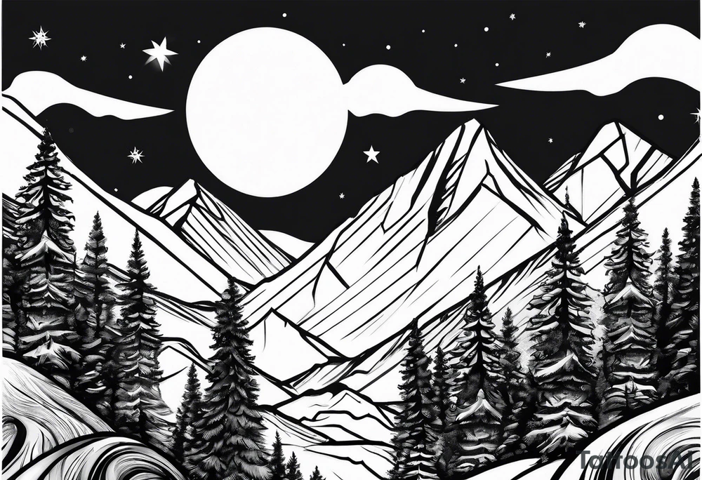 Snowboard mountain view tattoo idea