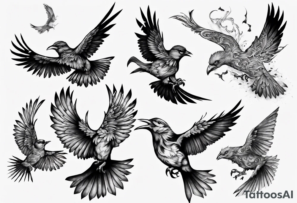 higly detailed bird breaking free tattoo idea