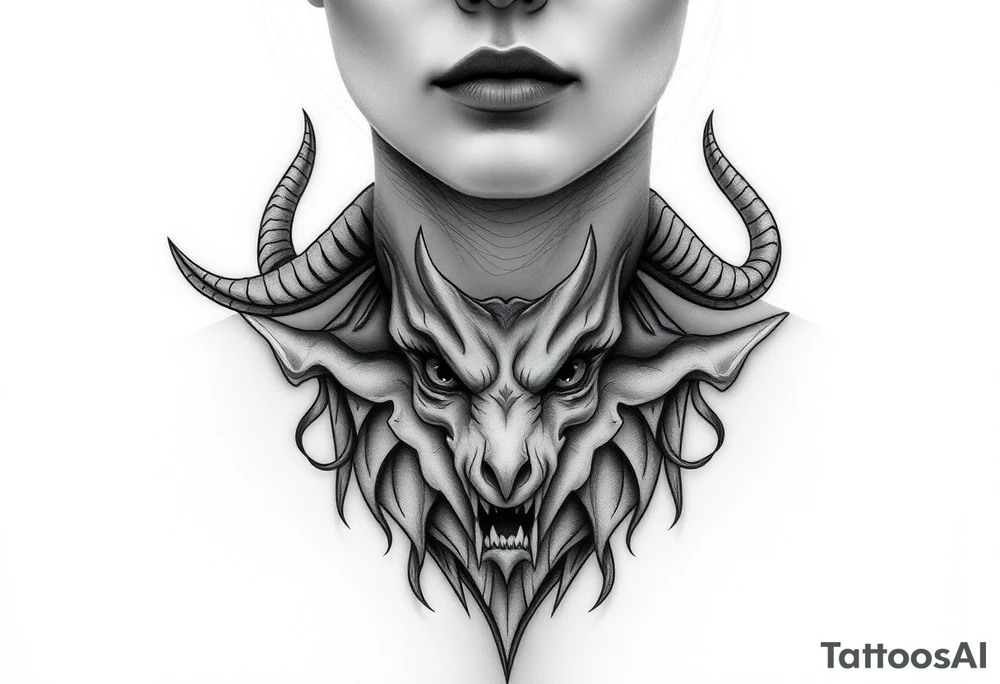 Feminine Tattoo female with horns just barley touching collarbone with a lot of shading tattoo idea