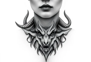 Feminine Tattoo female with horns just barley touching collarbone with a lot of shading tattoo idea