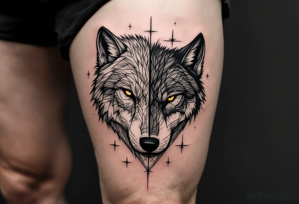 Black wolf and a white wolf side by side tattoo idea