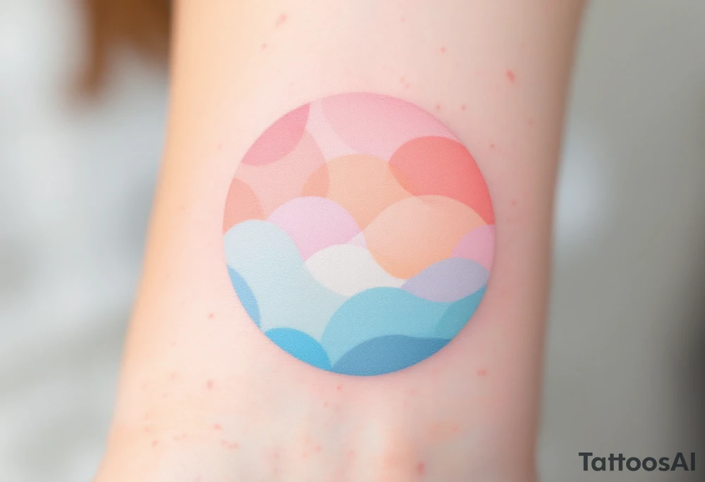 A pastel-colored circle with soft pink, peach, and baby blue blending into each other. tattoo idea