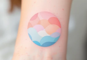 A pastel-colored circle with soft pink, peach, and baby blue blending into each other. tattoo idea