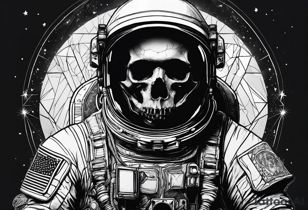 astronaut with a skelletal face tattoo idea
