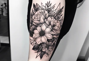 Flower bouquet on outer upper arm tattoo idea