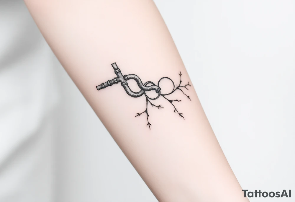 wide System of pipes that transitions and transforms outwards of sides and end into thick, widespread 
veins of forearm tattoo idea
