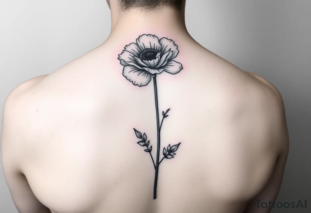 Poppy flower fine line spine tattoo tattoo idea