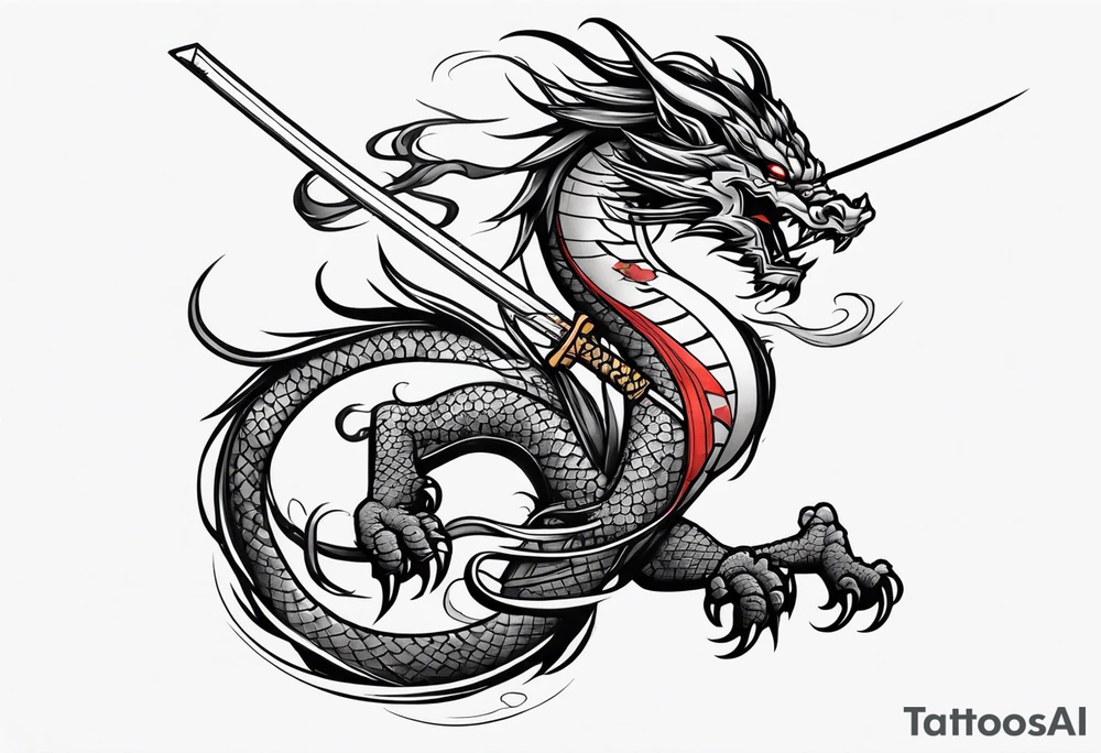 Japanese Dragon wrapped in a katana sword tattoo idea