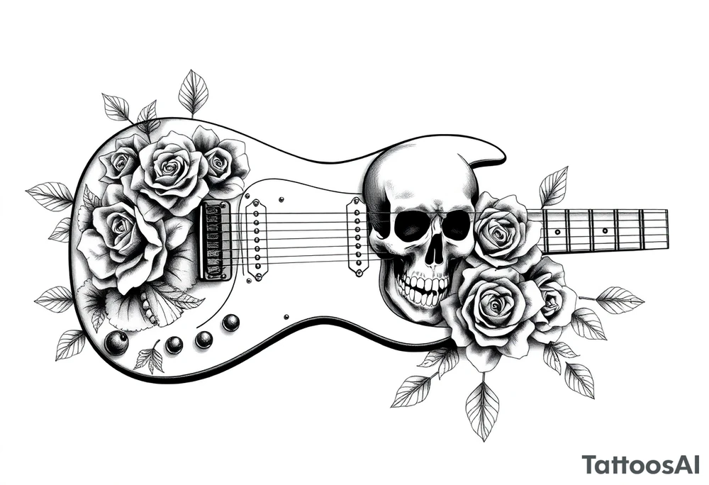 Electric guitar with skulls and roses tattoo idea