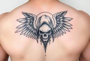 Ángel caído o ángel de la muerte (alas negras, mirada sombría). tattoo idea