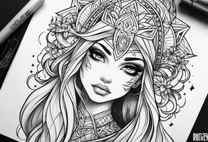 create a fire girl face inspired by Disney movie elements black tattoo idea