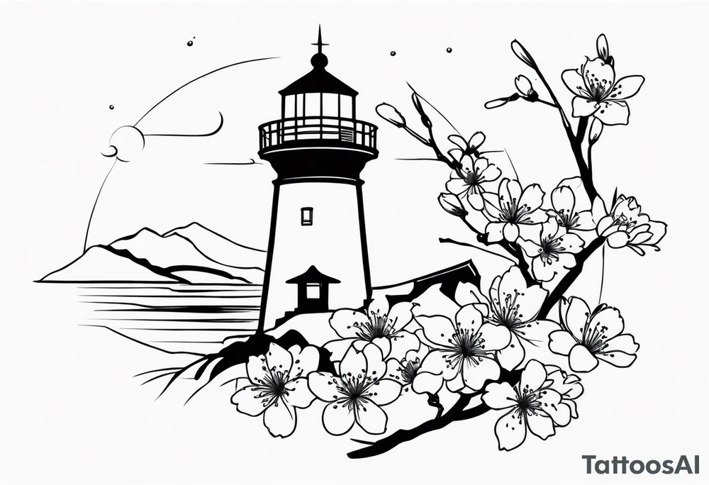 cherry blossom with lighthouse tattoo idea