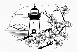 cherry blossom with lighthouse tattoo idea