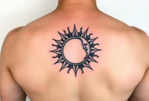celestial sun and moon embrace with constellation patterns tattoo idea