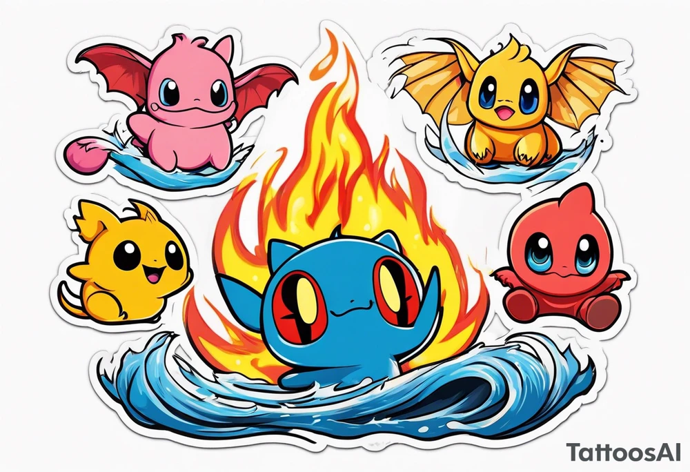 Calcifer, Chim Char, Toothless, Stitch, Kirby, Ponyo tattoo idea