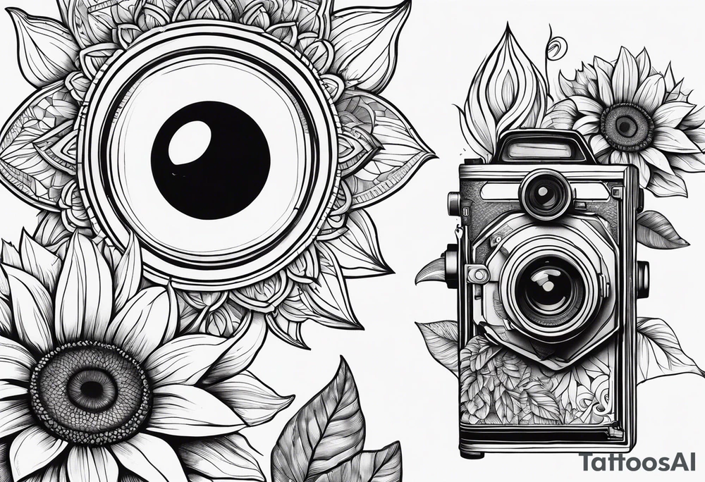 Géométric, sunflower, book, camera, fish tattoo idea