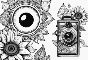 Géométric, sunflower, book, camera, fish tattoo idea