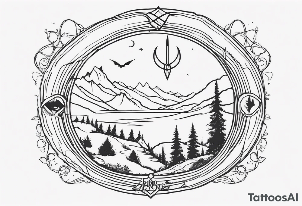 Lord of the rings and Harry Potter mashup but more lord of the rings heavy. Small simple dainty fine line and minimal. Objects only. Hobbit door hole, wands, elvish writing, deathly hallows tattoo idea