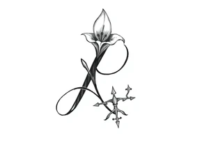 Give me a 'R' with a lily come out the top and a Sagittarius at the bottom tattoo idea