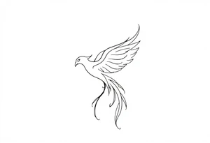 Fine line phoenix with line work tattoo idea