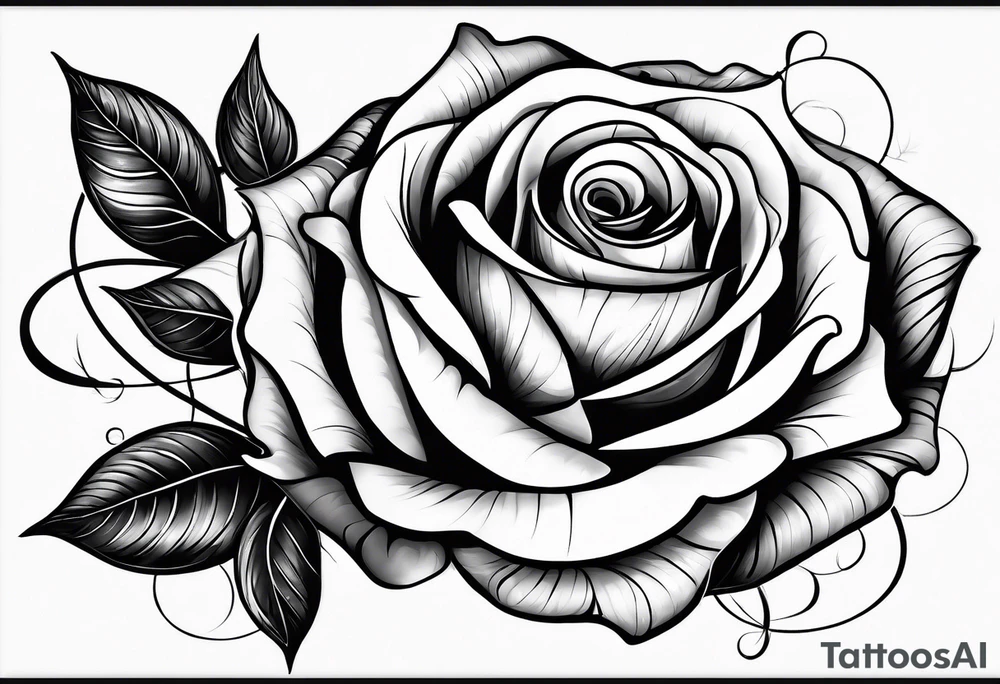 two roses with their stems intertwined, one rose should have thorns and only one main rose, the second rose should be thornless but have multiple flowers on it. tattoo idea