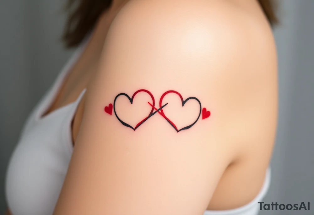 A fiery infinity symbol with red hearts tattoo idea