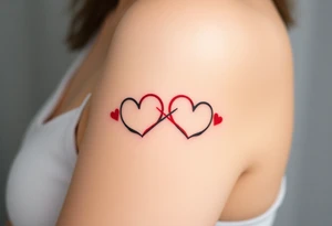 A fiery infinity symbol with red hearts tattoo idea