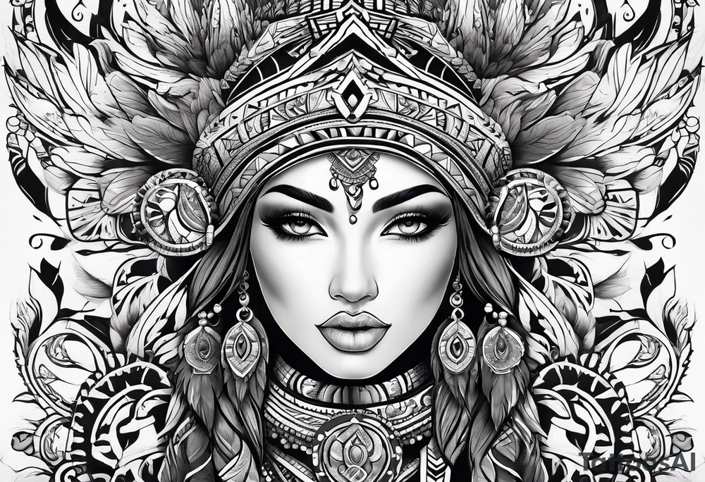 A tattoo with tribal and nature motifs tattoo idea