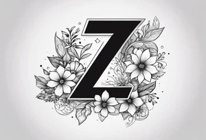 A tattoo in the shape of the number 7. The top horizontal line that forms the 7 is made of the word December. Across the 7 is the number 2024. Include flowers for the month of july and september tattoo idea