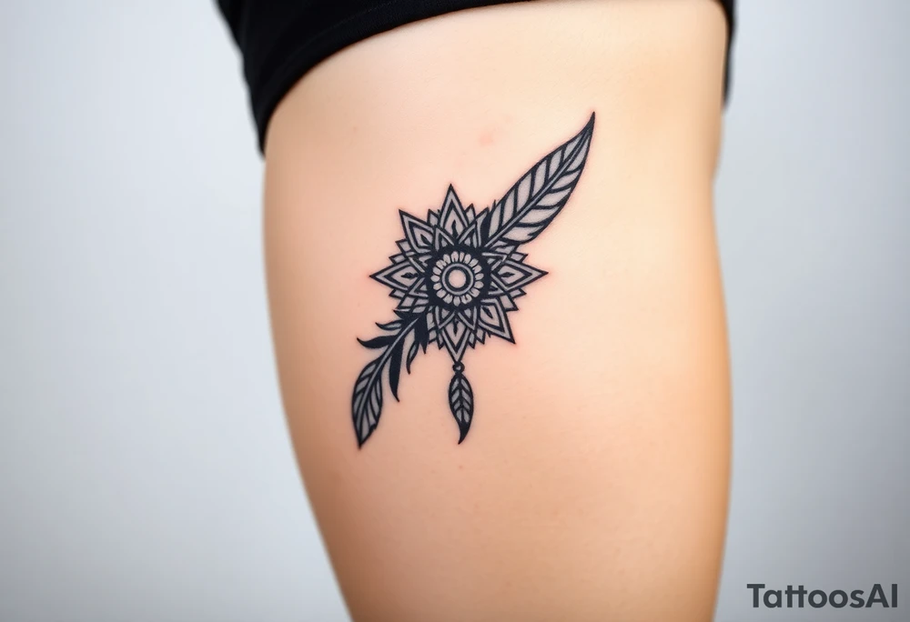 spiritual feather indian mandala shaman tattoo idea