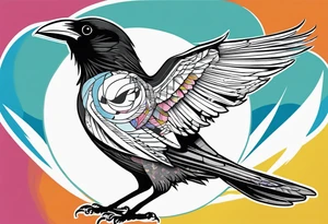 Corbeau en position de vol, avec le nom d'Emma au dessus del ailes tattoo idea