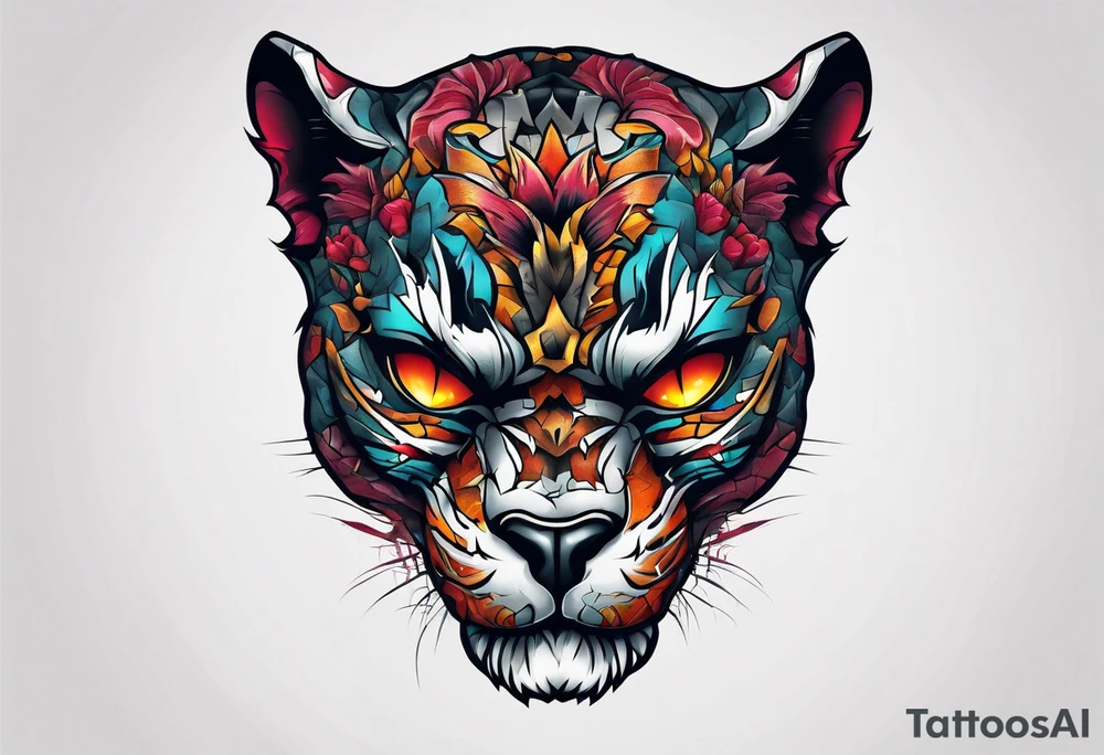 Panther skull cracked broken tattoo idea