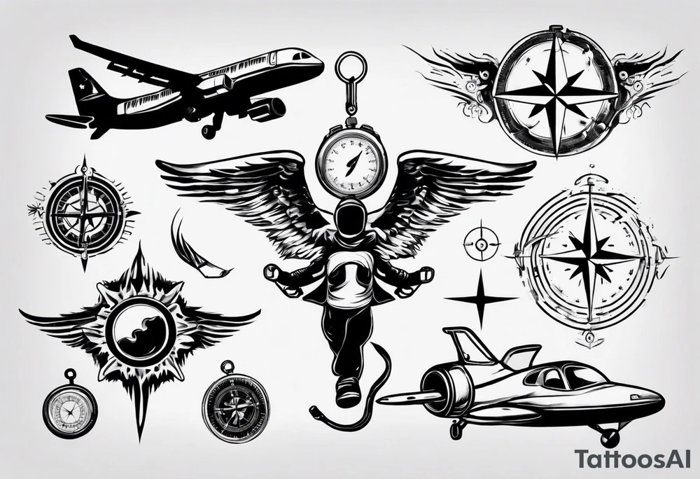 skydiving, shooting guns, compass, adventure tattoo idea