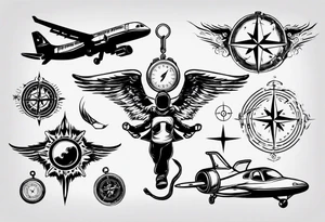 skydiving, shooting guns, compass, adventure tattoo idea