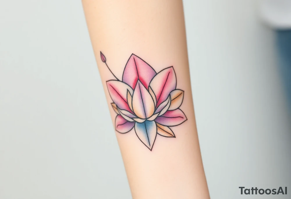 A lotus and orchid combination in soft pastel tones tattoo idea