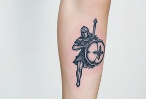 mediaval warrior with sword and shield,
 age of empires style tattoo idea