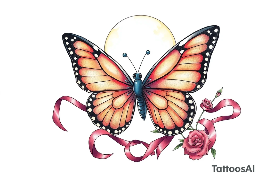 ethereal butterfly with flowing silk ribbons in moonlight tattoo idea