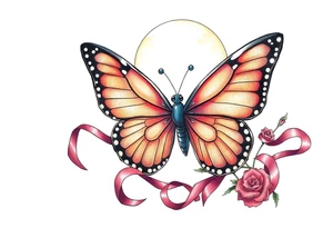 ethereal butterfly with flowing silk ribbons in moonlight tattoo idea