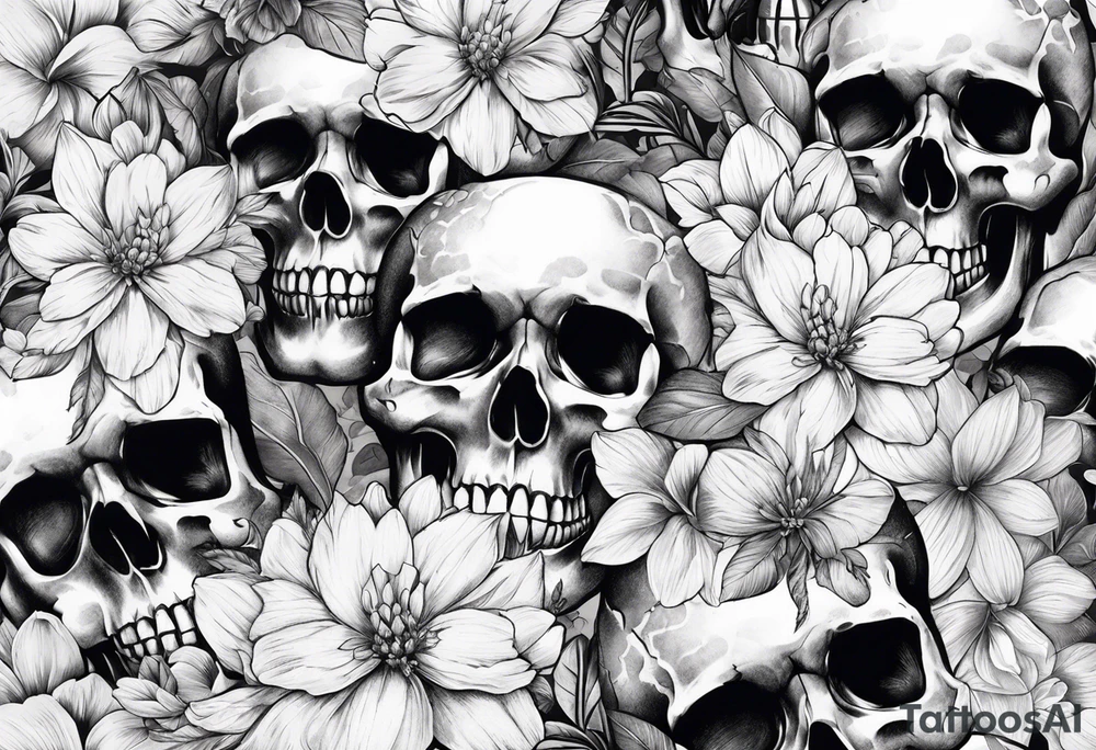 sleeve skulls and flowers tattoo idea