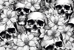 sleeve skulls and flowers tattoo idea