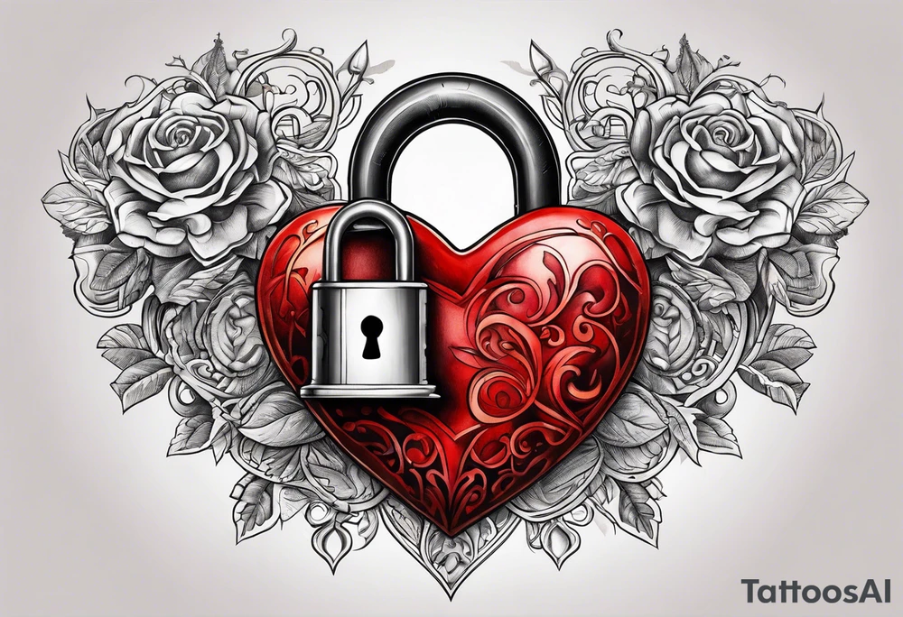 vintage heart lock and ket tattoo idea