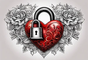 vintage heart lock and ket tattoo idea