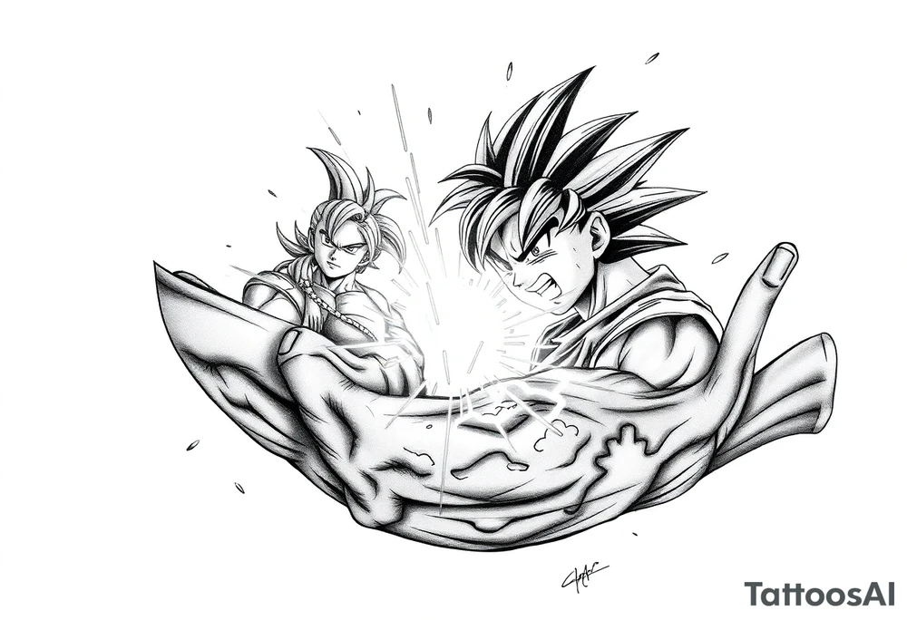 legendary dragonball z scene with energy aura and power effects tattoo idea