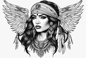 valkrye, kali, pirate, goddess, native american, looking right, wing tattoo idea