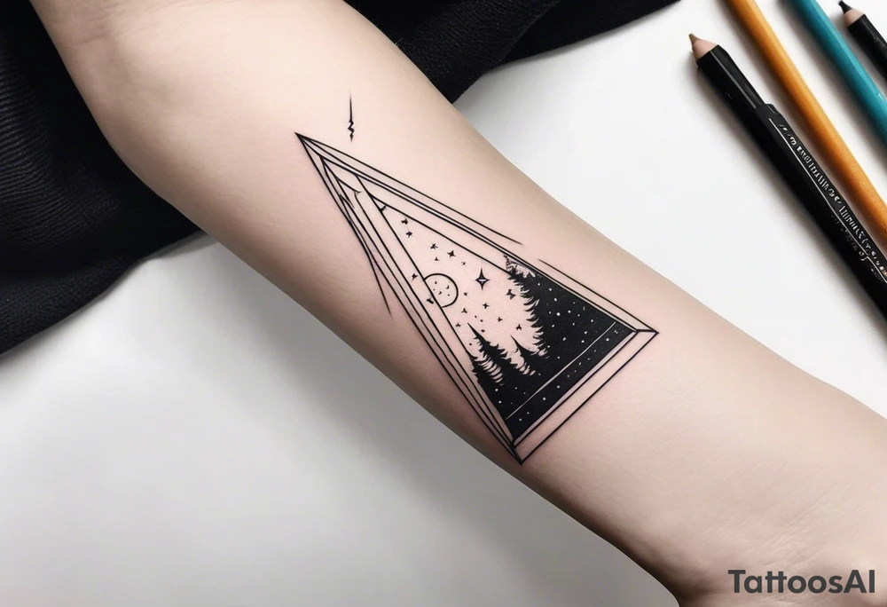 four small triangle portals to fantasy world, forearm tattoo tattoo idea